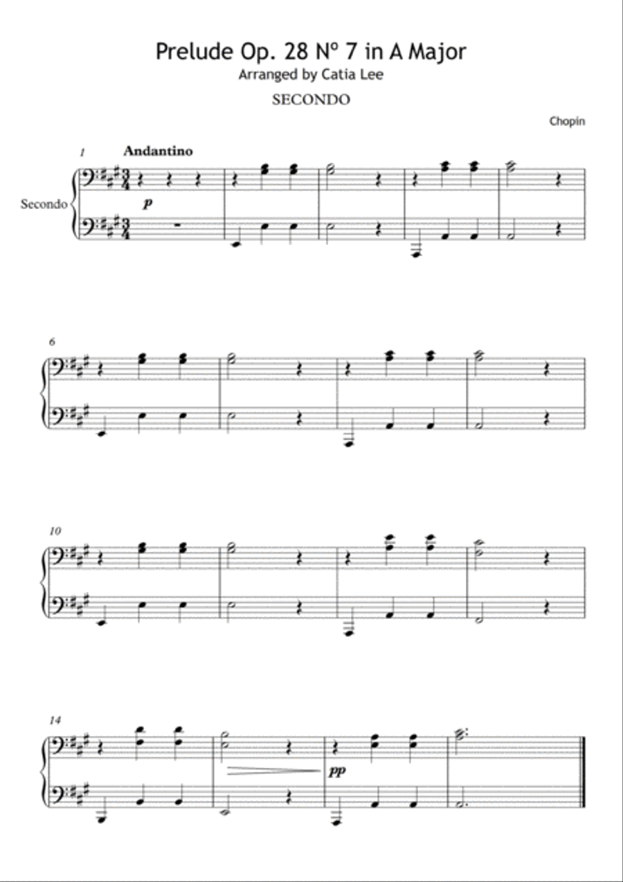 Prelude in A Major - Op 28, n 7 - Chopin for Piano 4 hands 1 Piano, 4-Hands scores gallery preview page 2