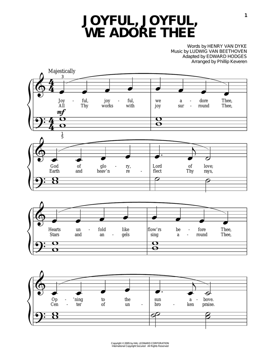 Joyful, Joyful, We Adore Thee (arr. Phillip Keveren) Piano Solo scores gallery preview page 1