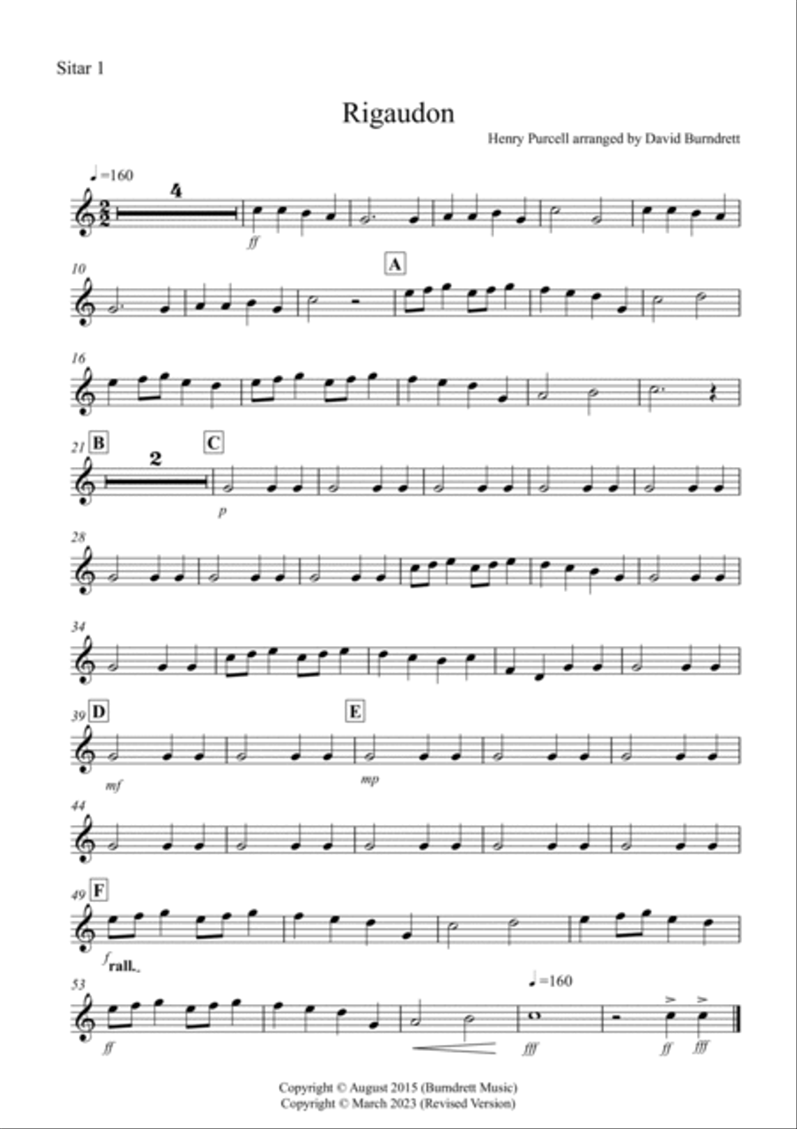 Rigaudon for Sitar Quartet Small Ensemble scores gallery preview page 4