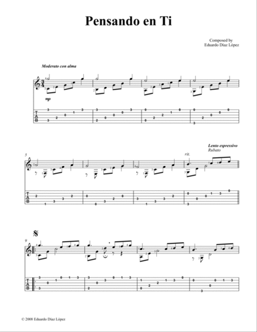Pensando en Ti Guitar Solo scores gallery preview page 2