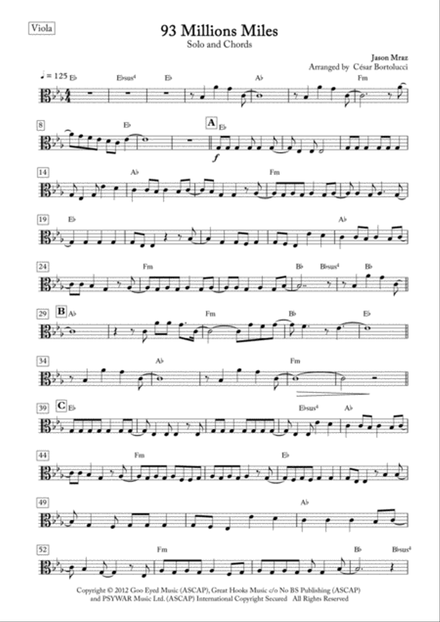 93 Million Miles 93 Million Miles Viola Solo scores gallery preview page 1