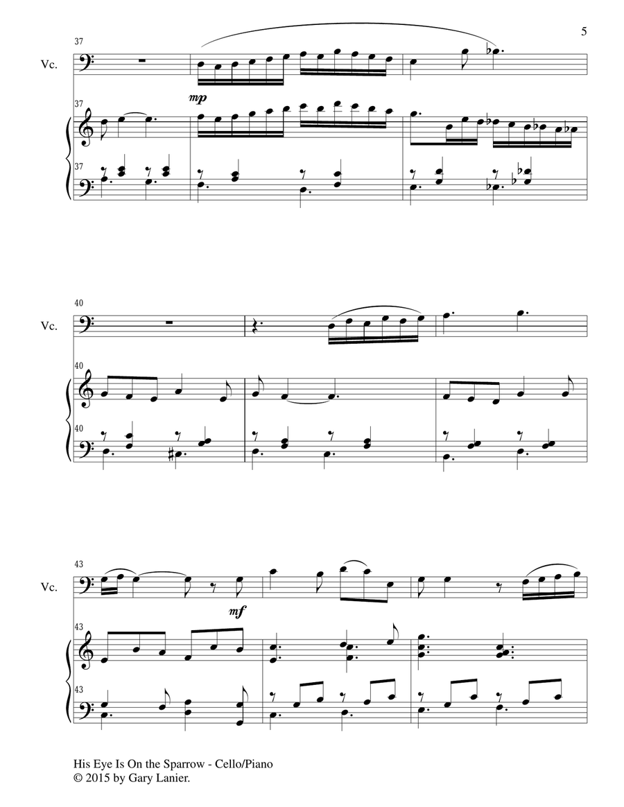 HIS EYE IS ON THE SPARROW (Duet – Cello and Piano/Score and Parts) Piano scores gallery preview page 6