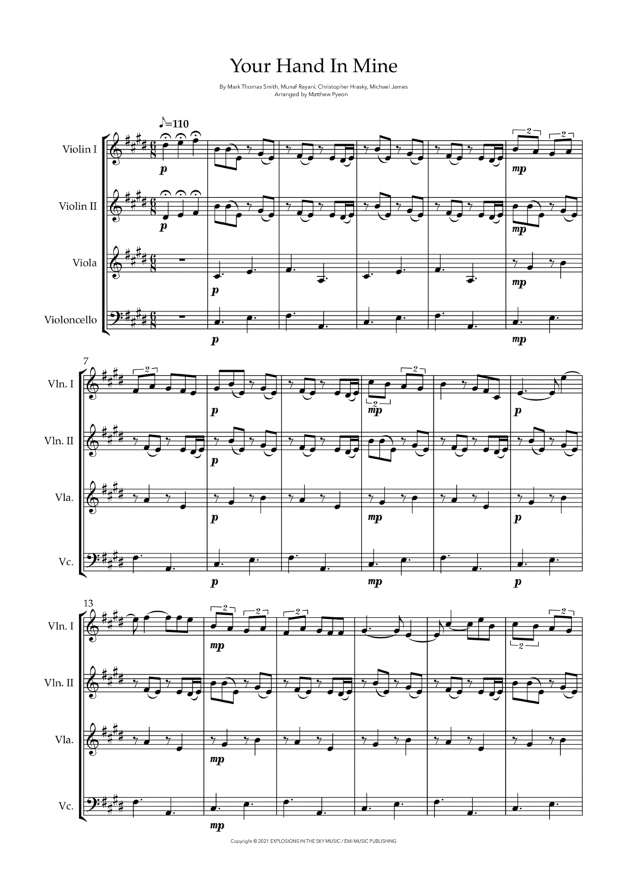 Your Hand In Mine String Quartet scores gallery preview page 1