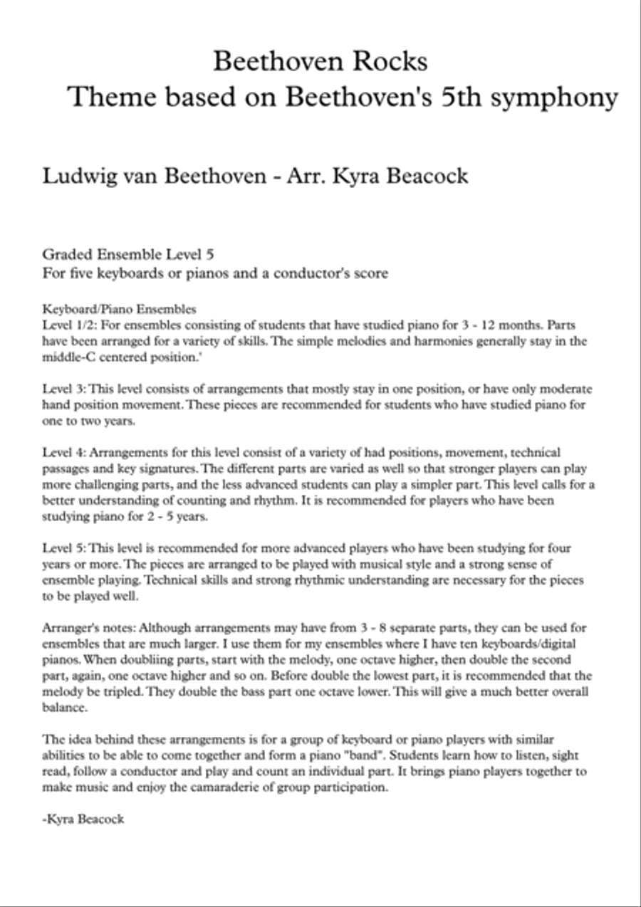 Beethoven Rocks - Theme from Beethoven's 5th Symphony Small Ensemble scores gallery preview page 1