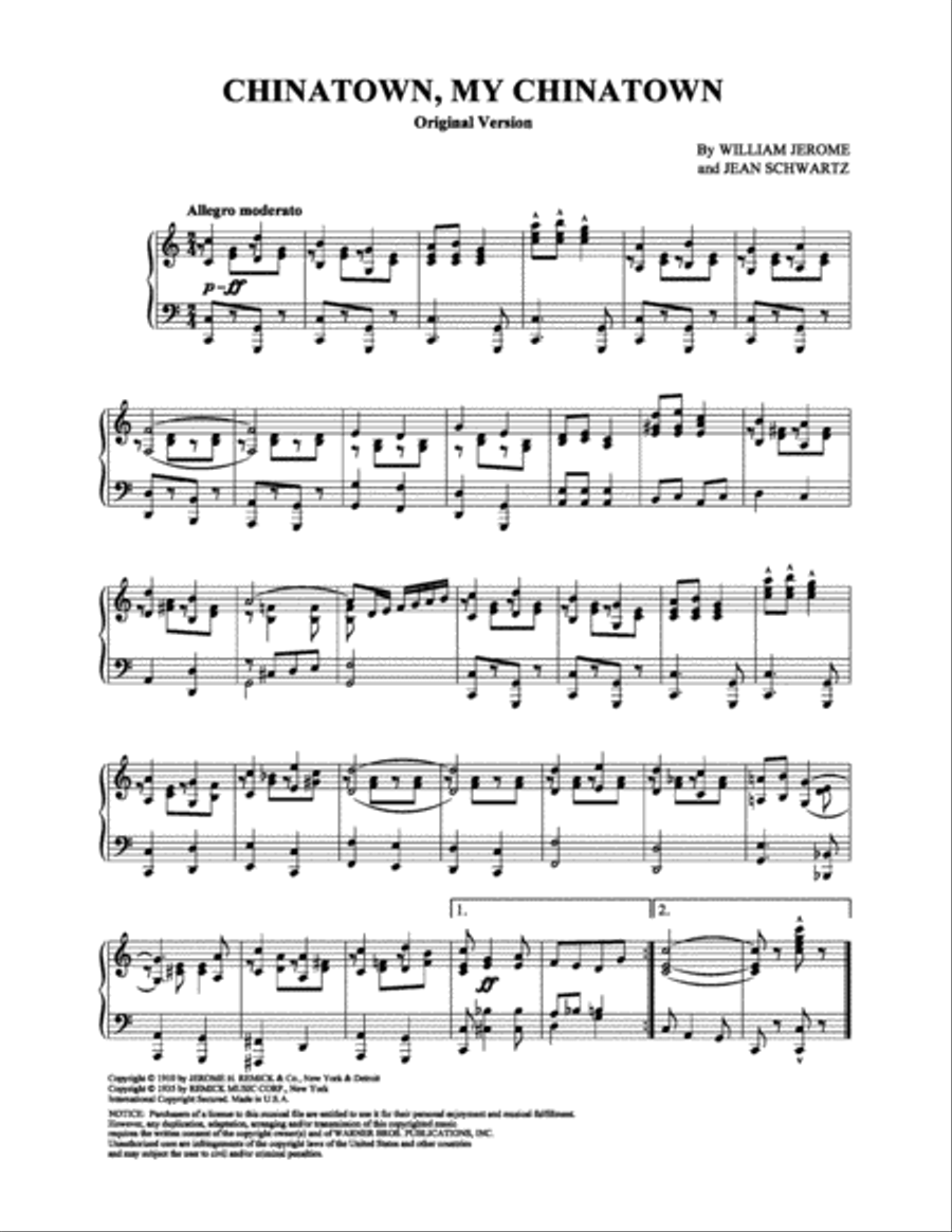 Chinatown, My Chinatown (Original) Piano Solo scores gallery preview page 1
