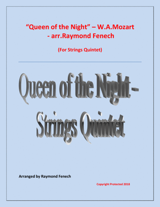 Book cover for Queen of the Night - From the Magic Flute - String Quintet ( 3 Violins; Viola and Violoncello)