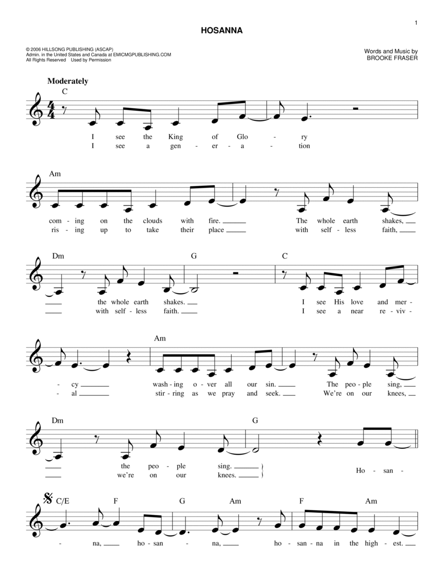 Hosanna Hosanna Piano scores gallery preview page 1