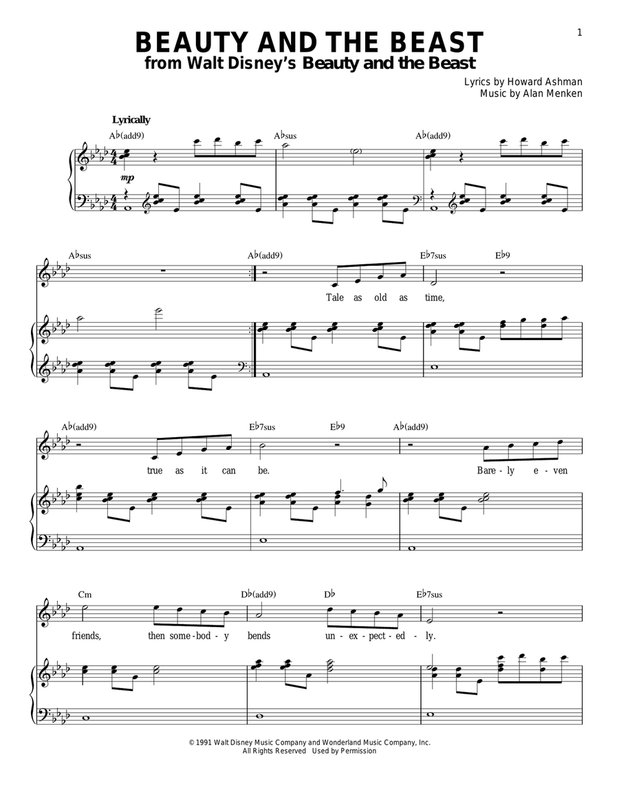 Beauty And The Beast Piano, Vocal scores gallery preview page 1