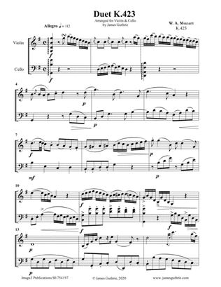 Mozart: Duet K.423 for Violin & Cello