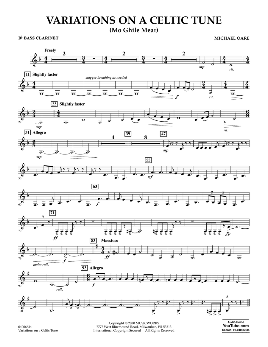 Variations on a Celtic Tune (Mo Ghile Mear) - Bb Bass Clarinet Concert Band scores gallery preview page 1