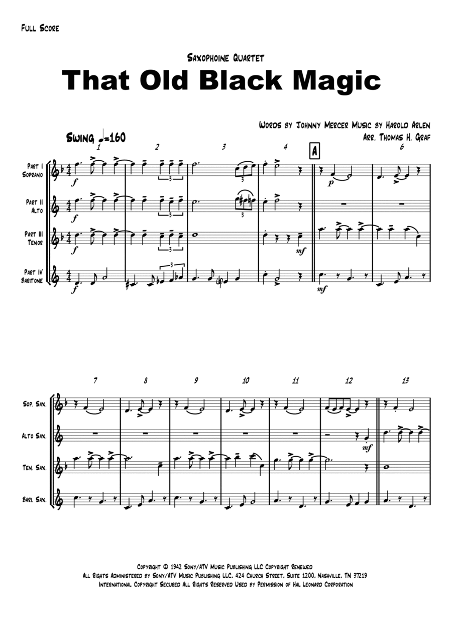 That Old Black Magic Woodwind Quartet scores gallery preview page 1