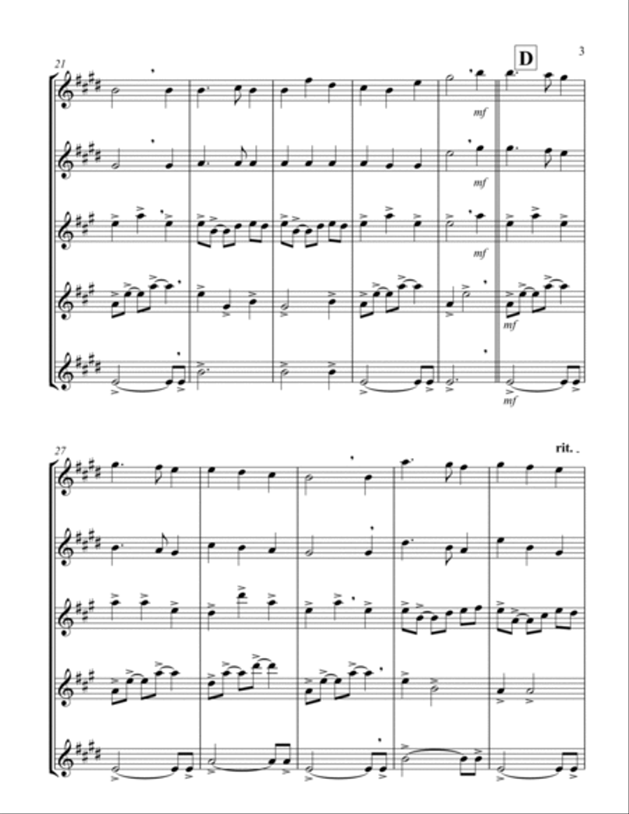 Away in a Manger (G) (Saxophone Quintet - 2 Alto, 2 Tenor, 1 Bari) Saxophone Quintet scores gallery preview page 3