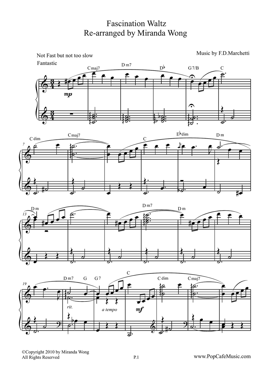 Fascination Waltz - Wedding Piano Solo in C Key image number null