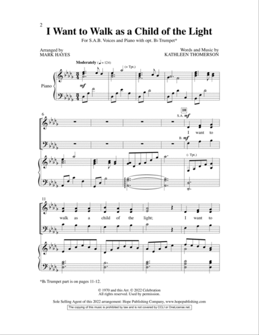 I Want to Walk as a Child of the Light 3-Part scores gallery preview page 2