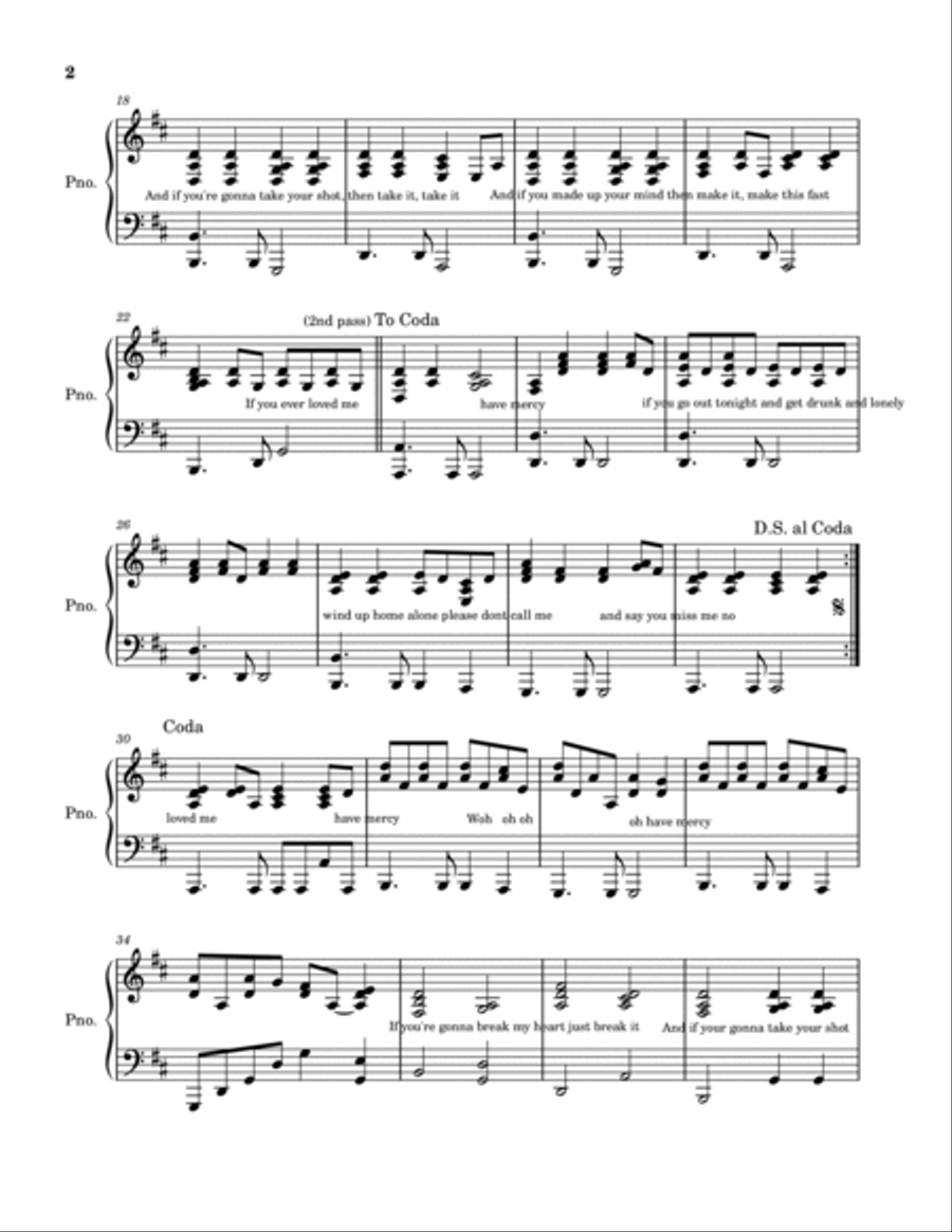 Mercy Mercy Piano, Vocal, Guitar scores gallery preview page 2