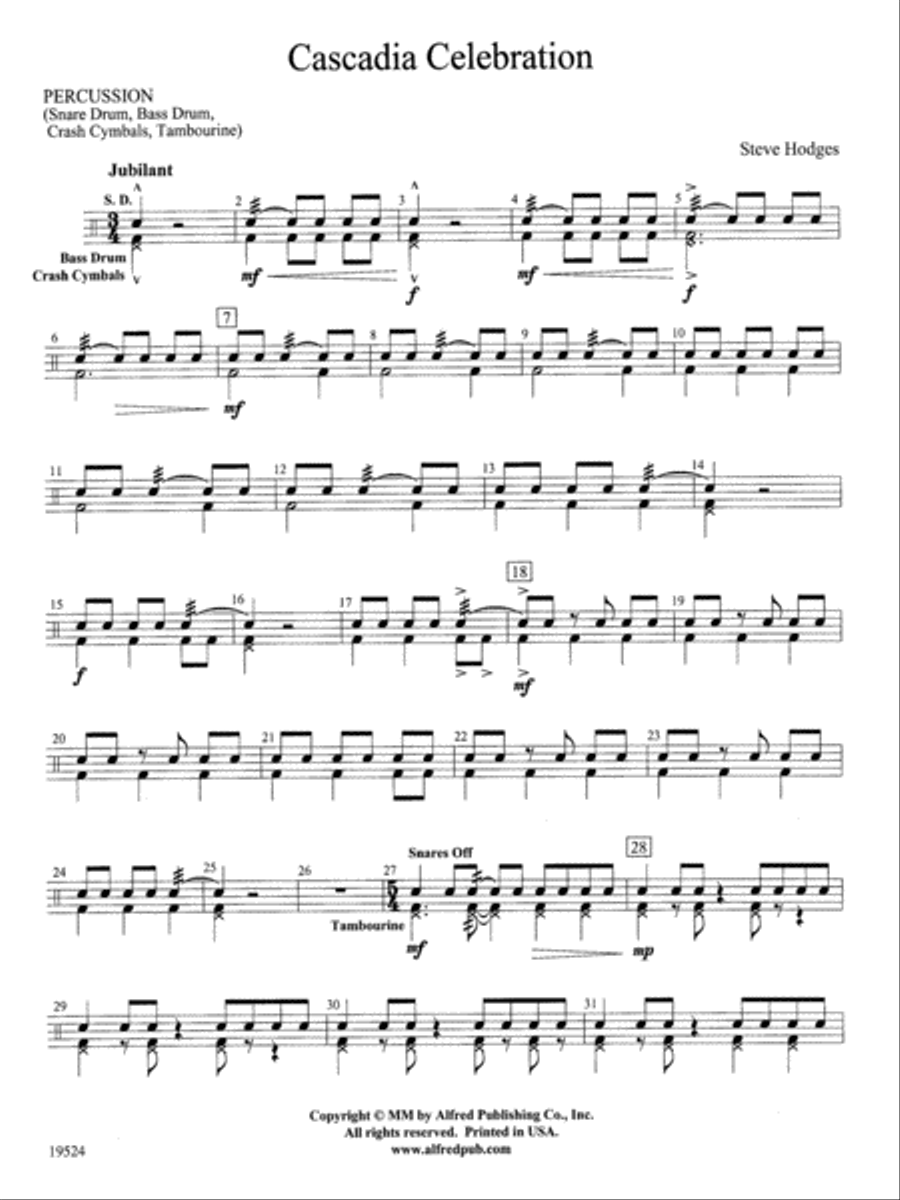 Cascadia Celebration: 1st Percussion Concert Band scores gallery preview page 1