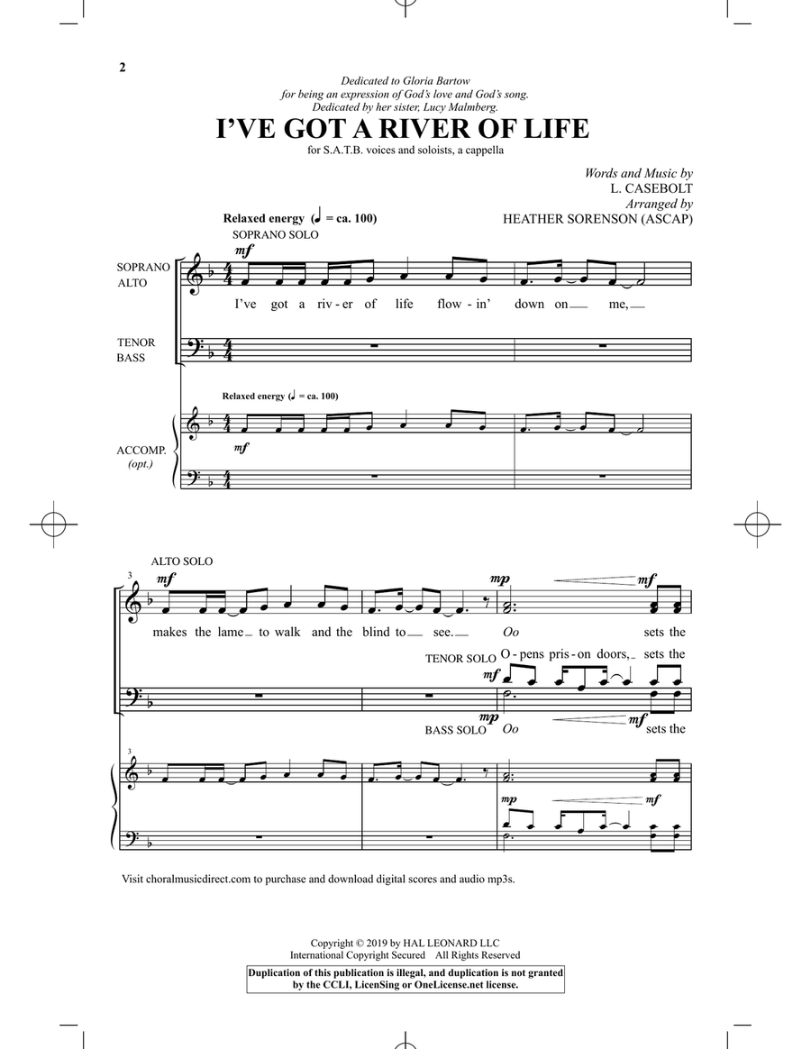 I've Got A River Of Life (arr. Heather Sorenson) 4-Part scores gallery preview page 1
