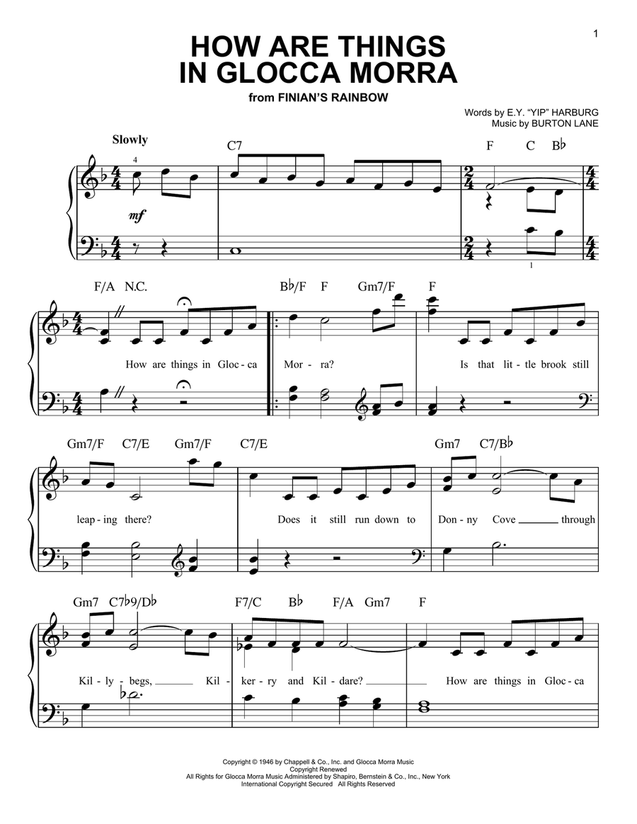 How Are Things In Glocca Morra Easy Piano scores gallery preview page 1