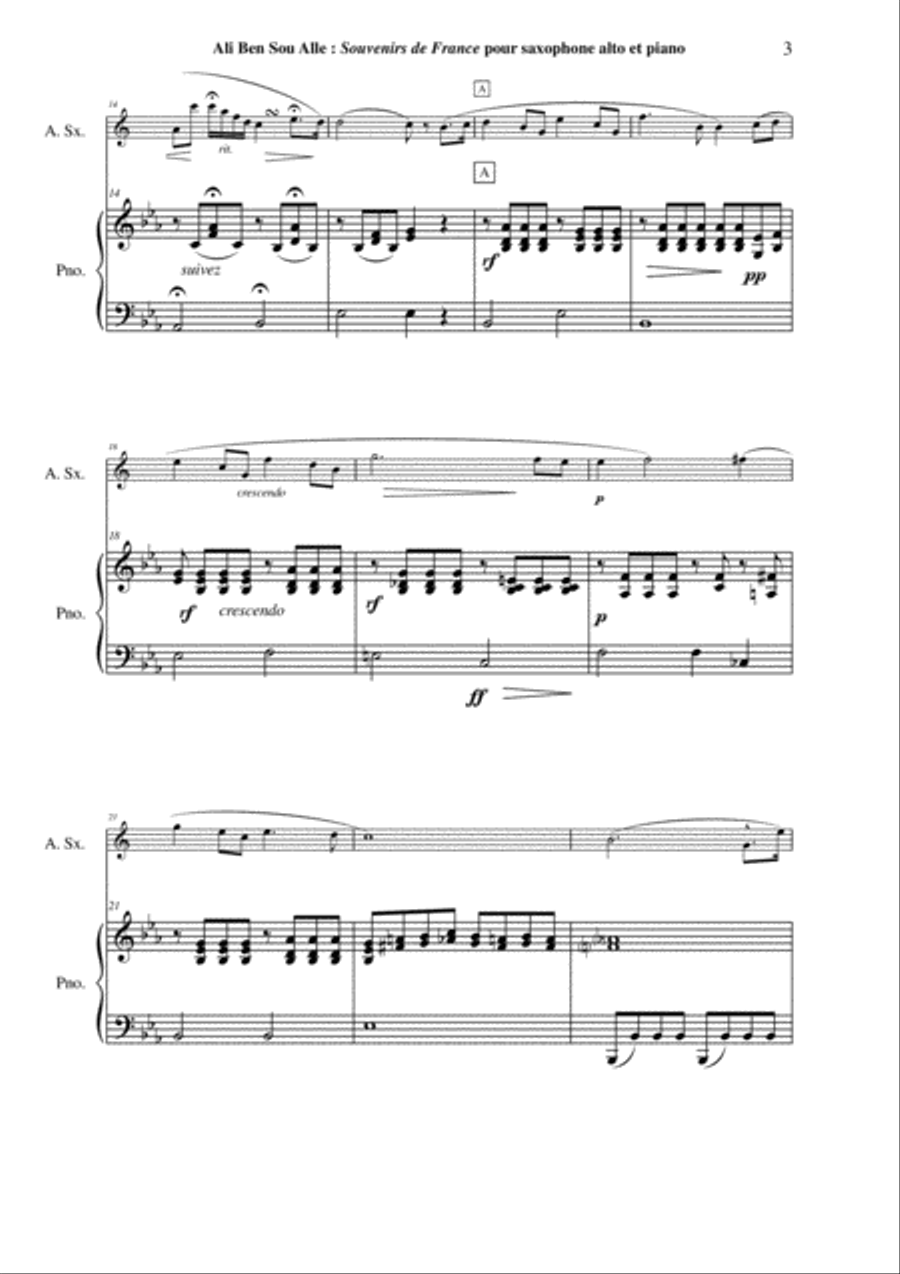 Ali Ben Sou Alle: Souvenirs de France for alto saxophone and piano Alto Saxophone scores gallery preview page 3