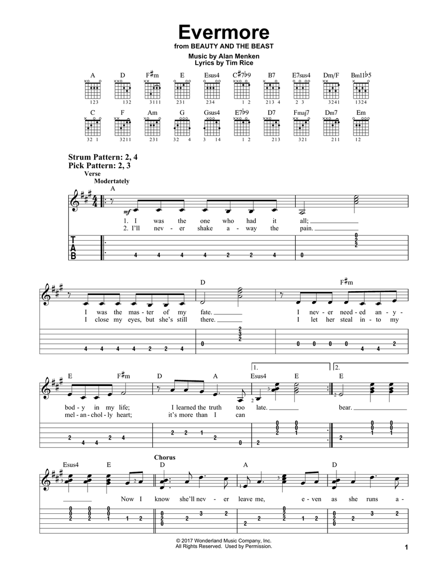 Evermore (from Beauty and the Beast) Guitar Tablature scores gallery preview page 1
