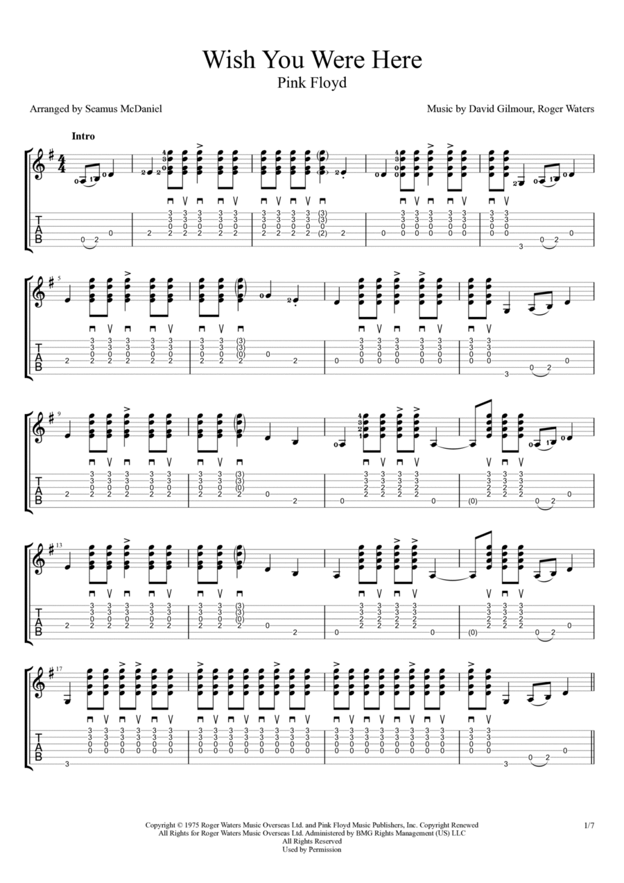 Wish You Were Here Classical Guitar scores gallery preview page 1