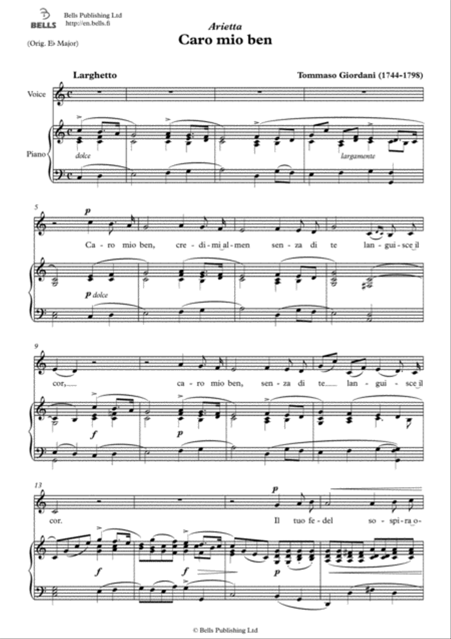 Caro mio ben (C Major) Caro mio ben (C Major) Voice Solo scores gallery preview page 1