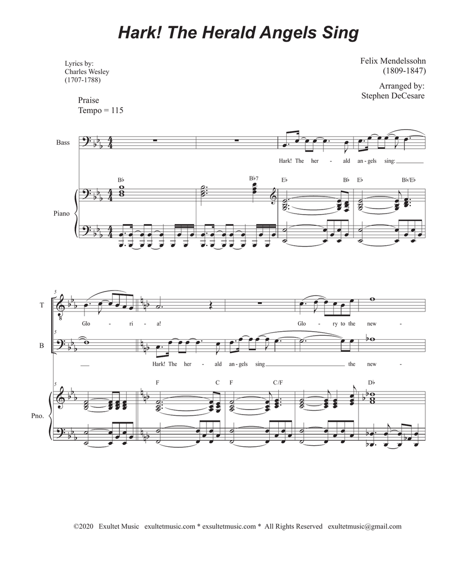Hark! The Herald Angels Sing (Duet for Tenor and Bass Solo) Tenor Voice scores gallery preview page 1