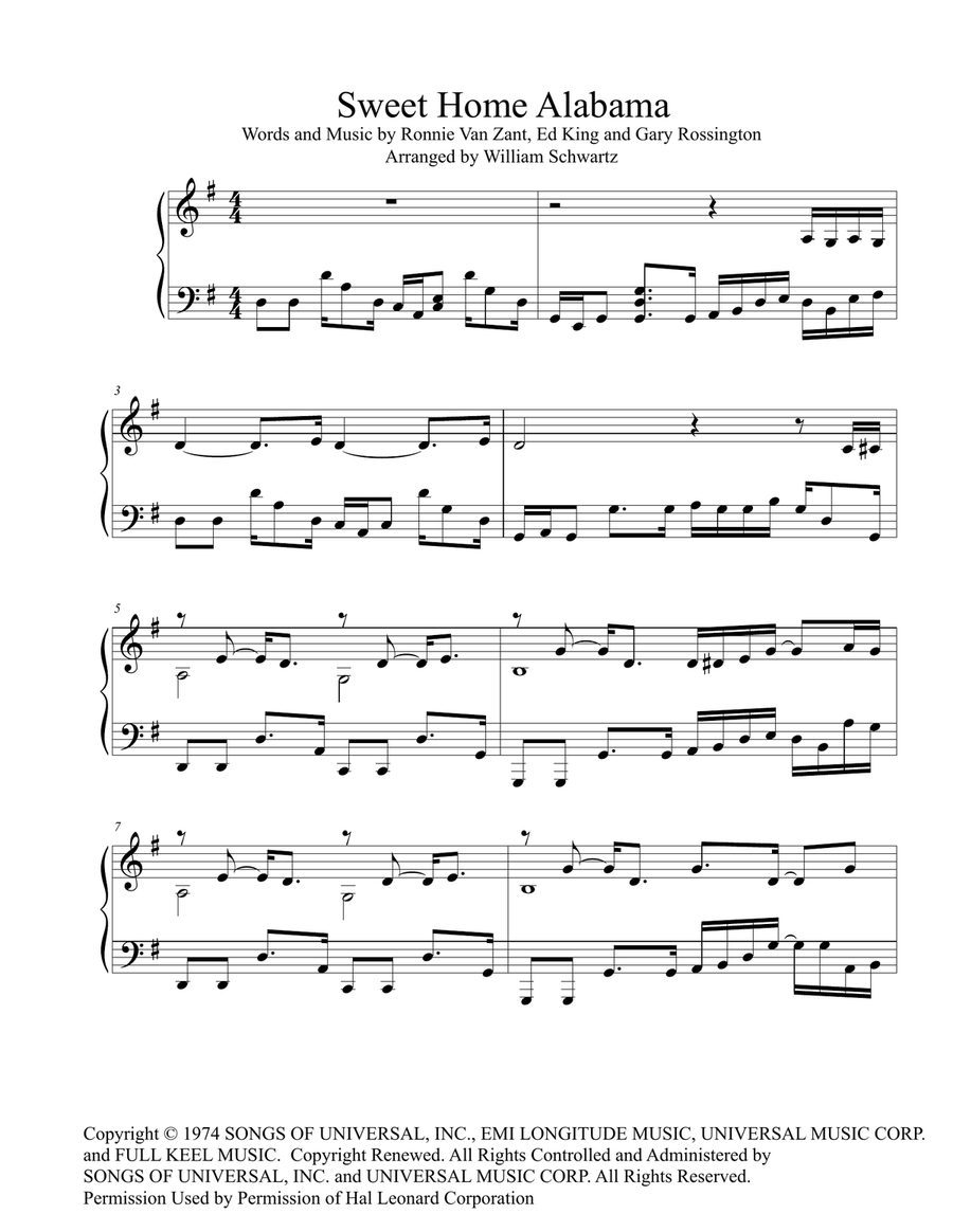Sweet Home Alabama Sweet Home Alabama Piano Solo scores gallery preview page 1