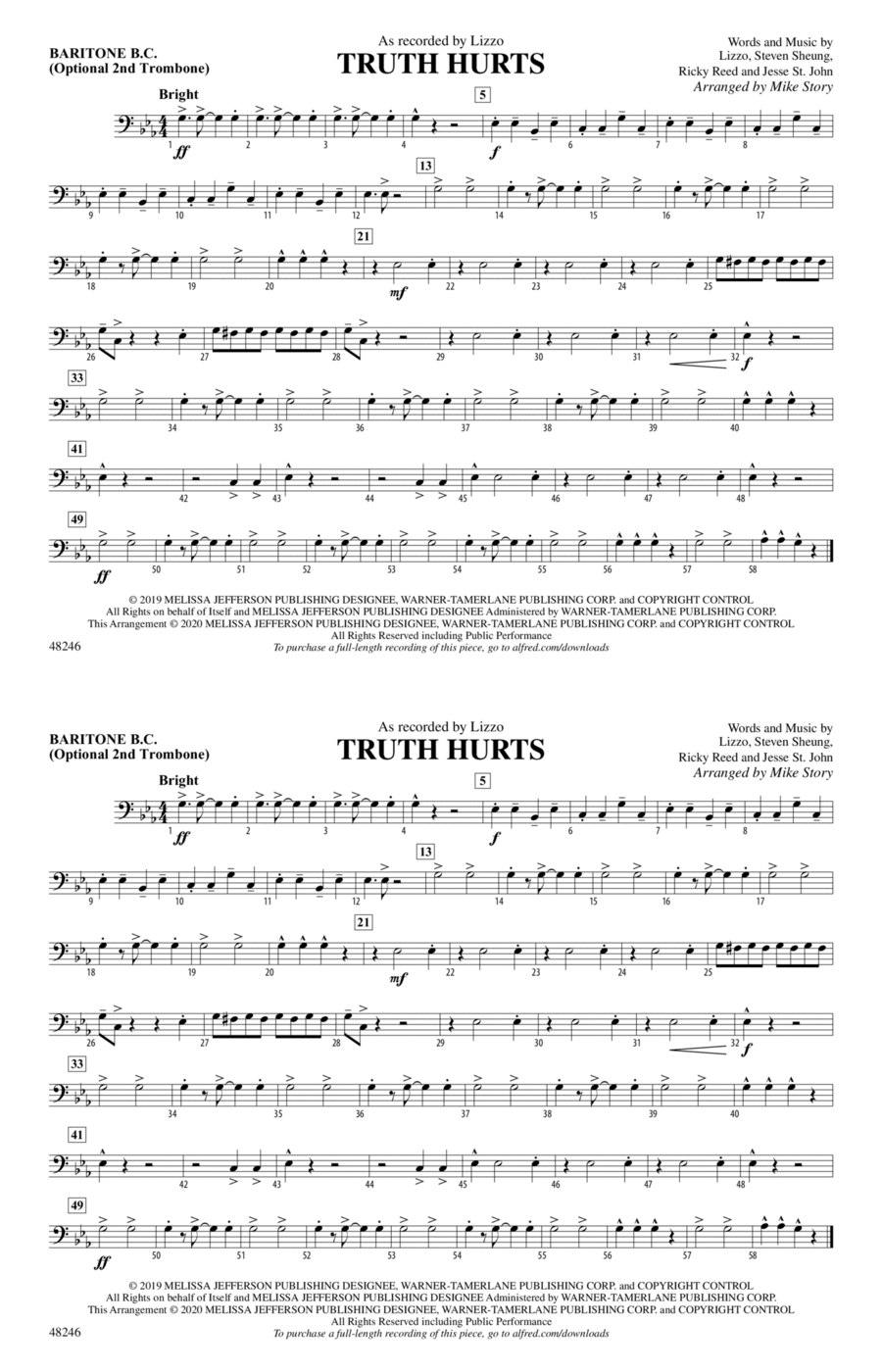 Truth Hurts: Baritone B.C. Marching Band scores gallery preview page 1