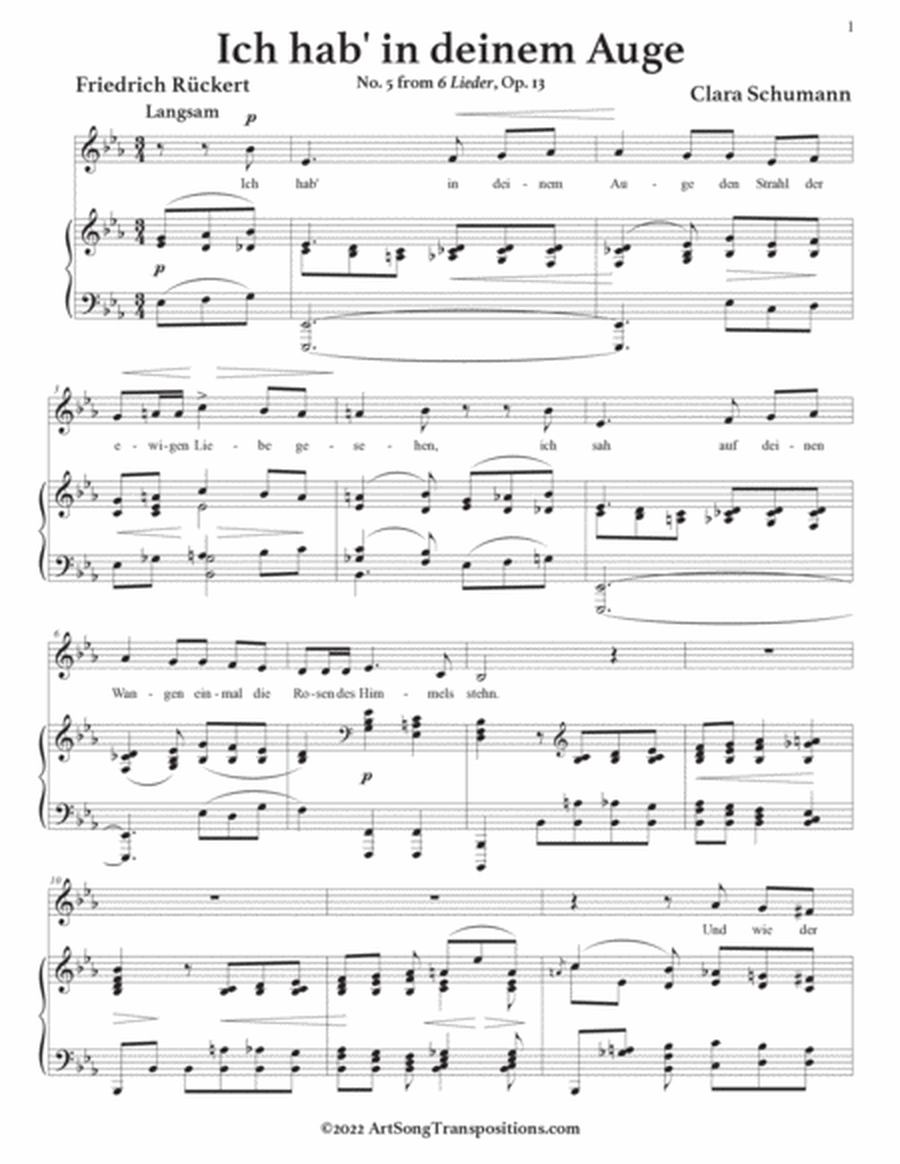 SCHUMANN: Ich hab' in deinem Auge, Op. 13 no. 5 (transposed to E-flat major)