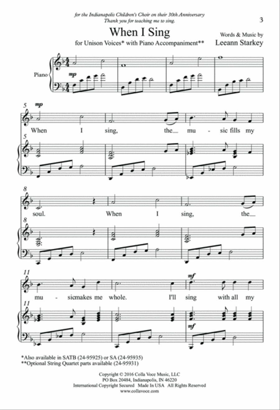 When I Sing Unison Choir scores gallery preview page 2