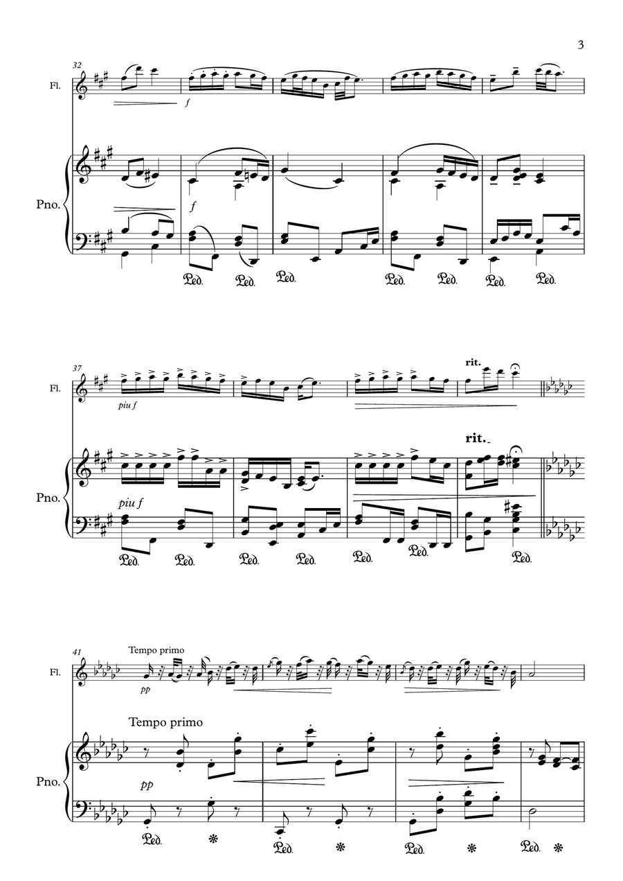 Humoresque No.7, A.Dvorak (flute and piano) Flute Solo scores gallery preview page 3