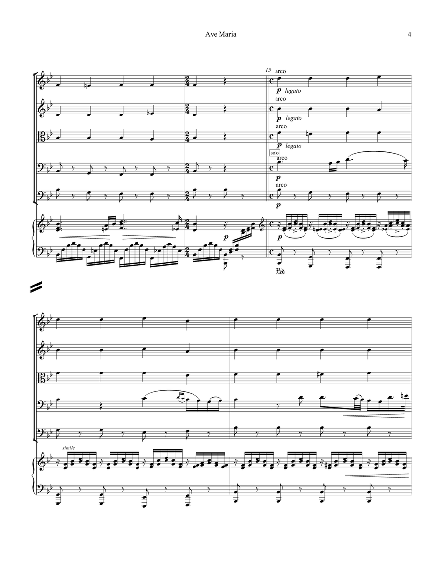 Ave Maria (Schubert) for string quartet/quintet and piano (solo) Piano Quintet scores gallery preview page 5