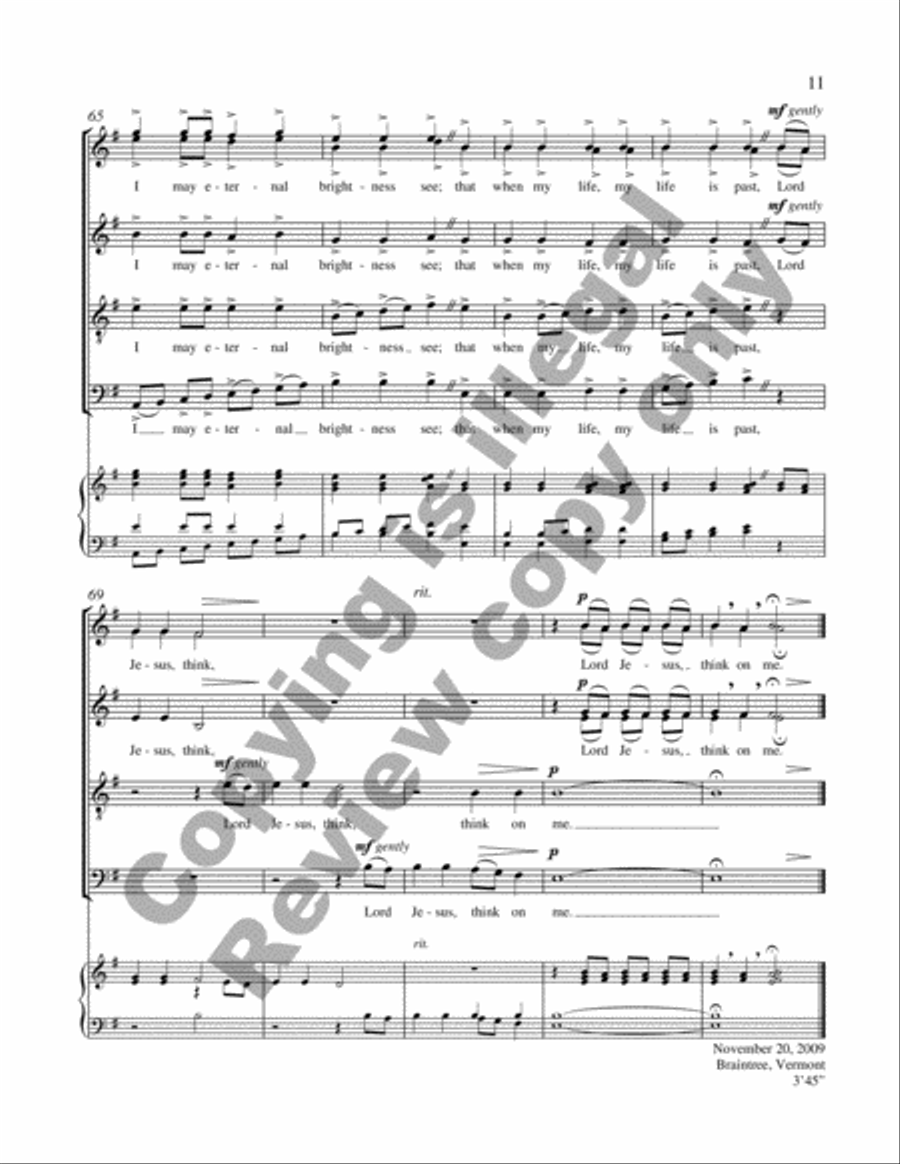 Eternal Brightness: 2. Lord Jesus, Think On Me 4-Part scores gallery preview page 11