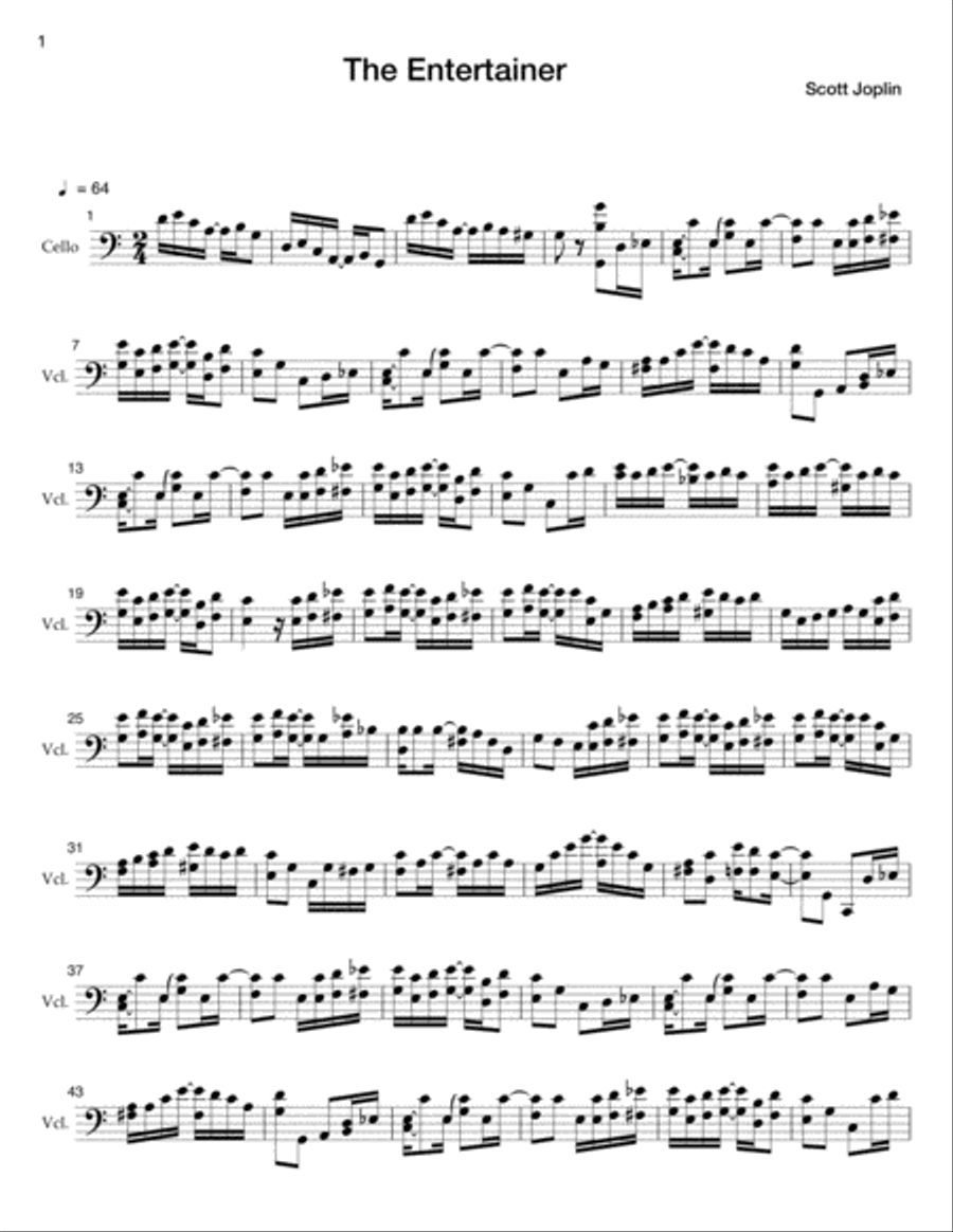 The Entertainer for Solo Cello Small Ensemble scores gallery preview page 1