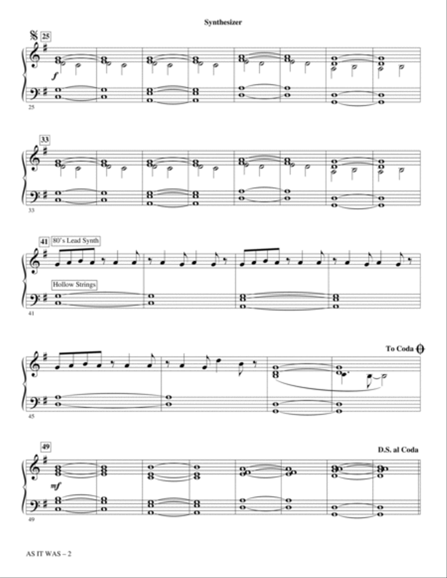 As It Was (arr. Mark Brymer) - Synthesizer Choir scores gallery preview page 2