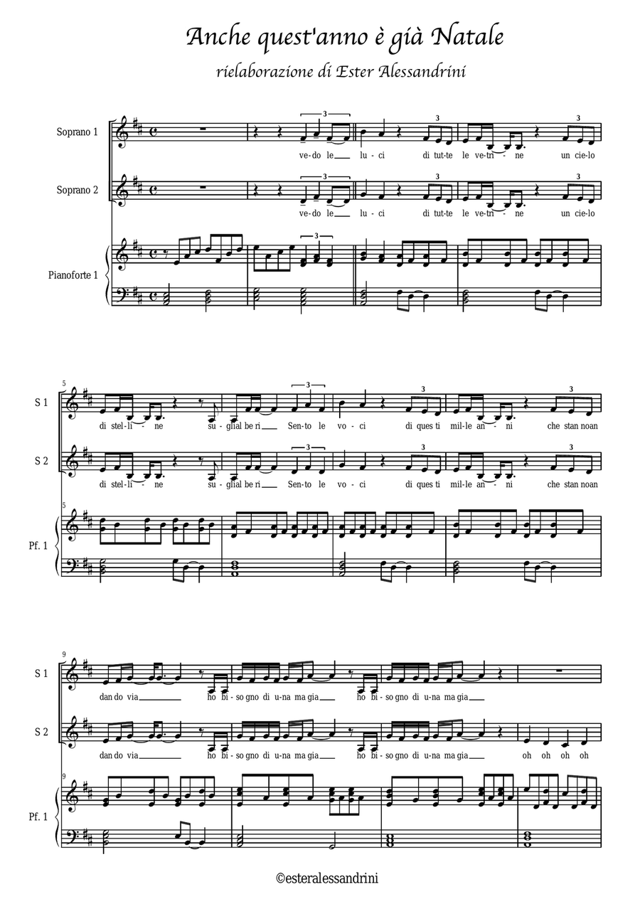 Anche quest'anno è già Natale - coro a 2 voci e piano Choir scores gallery preview page 1
