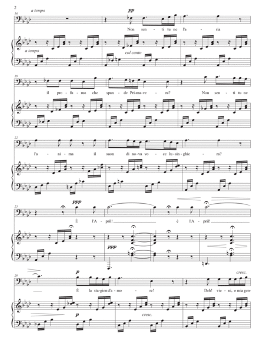 TOSTI: Aprile (transposed to A-flat major, bass clef) Voice scores gallery preview page 3