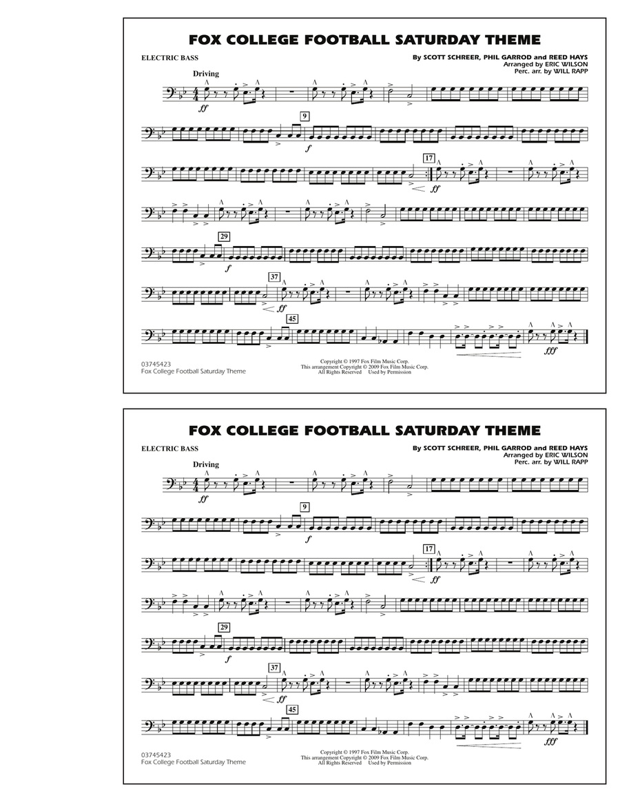 Fox College Football Saturday Theme - Electric Bass Marching Band scores gallery preview page 1