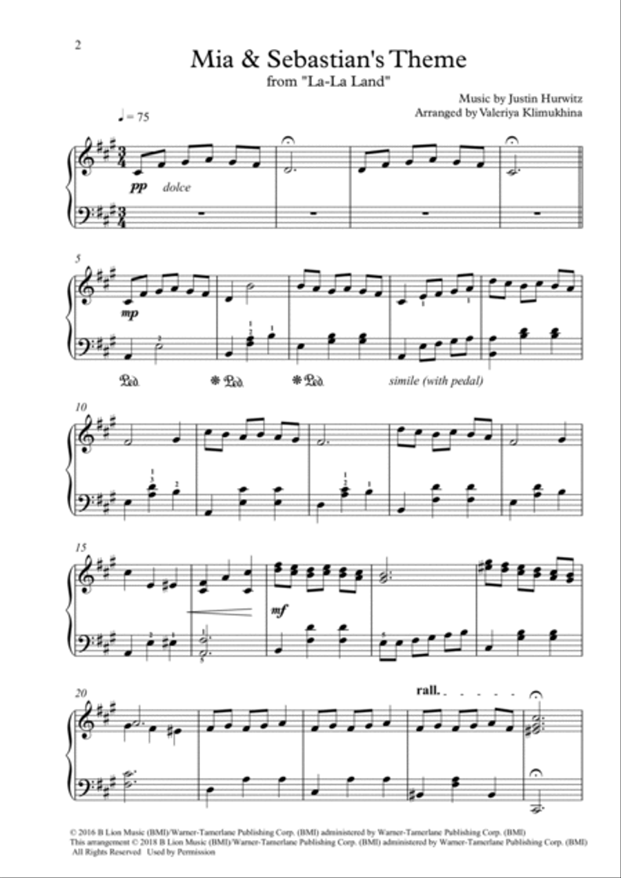 Mia & Sebastian's Theme Piano Solo scores gallery preview page 2