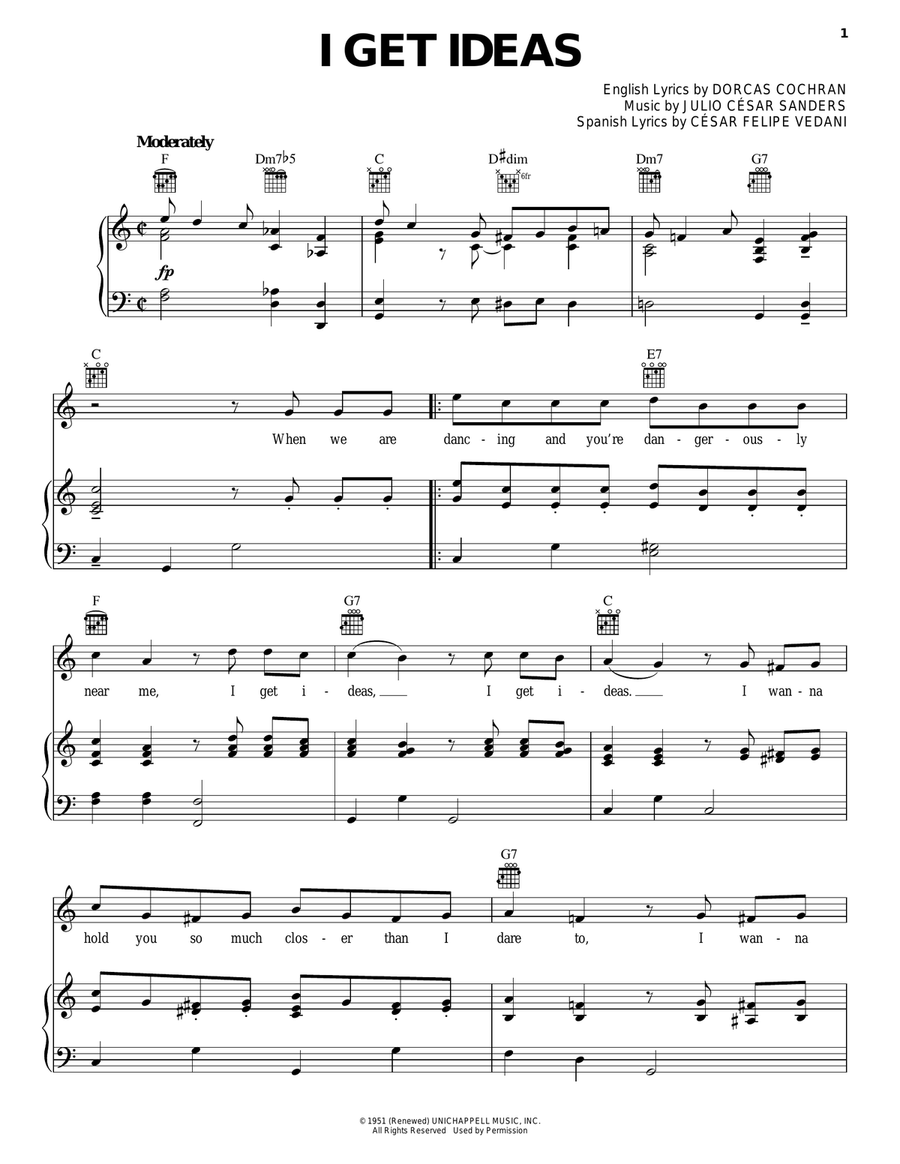 I Get Ideas I Get Ideas Piano, Vocal, Guitar scores gallery preview page 1