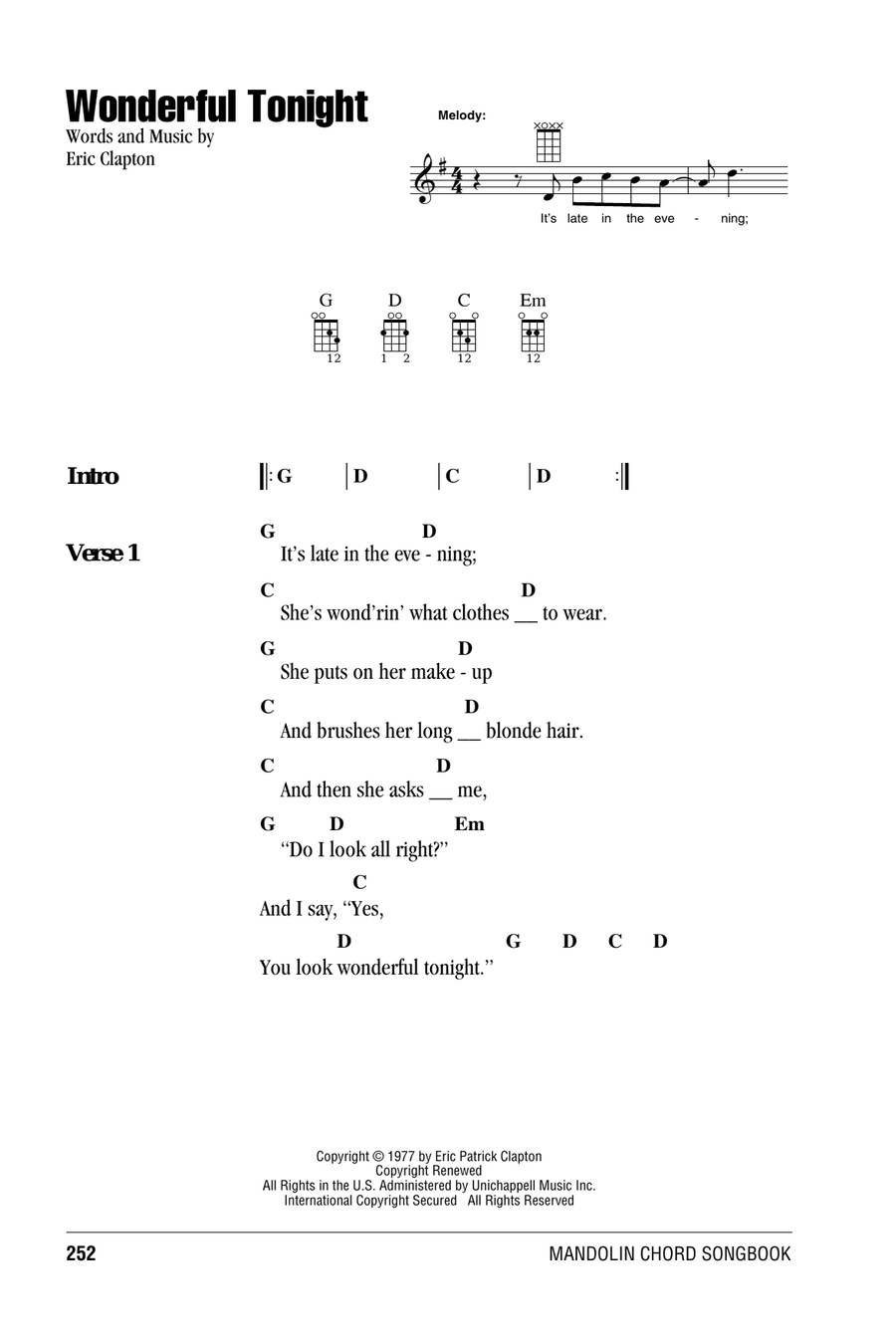 Wonderful Tonight Mandolin scores gallery preview page 1