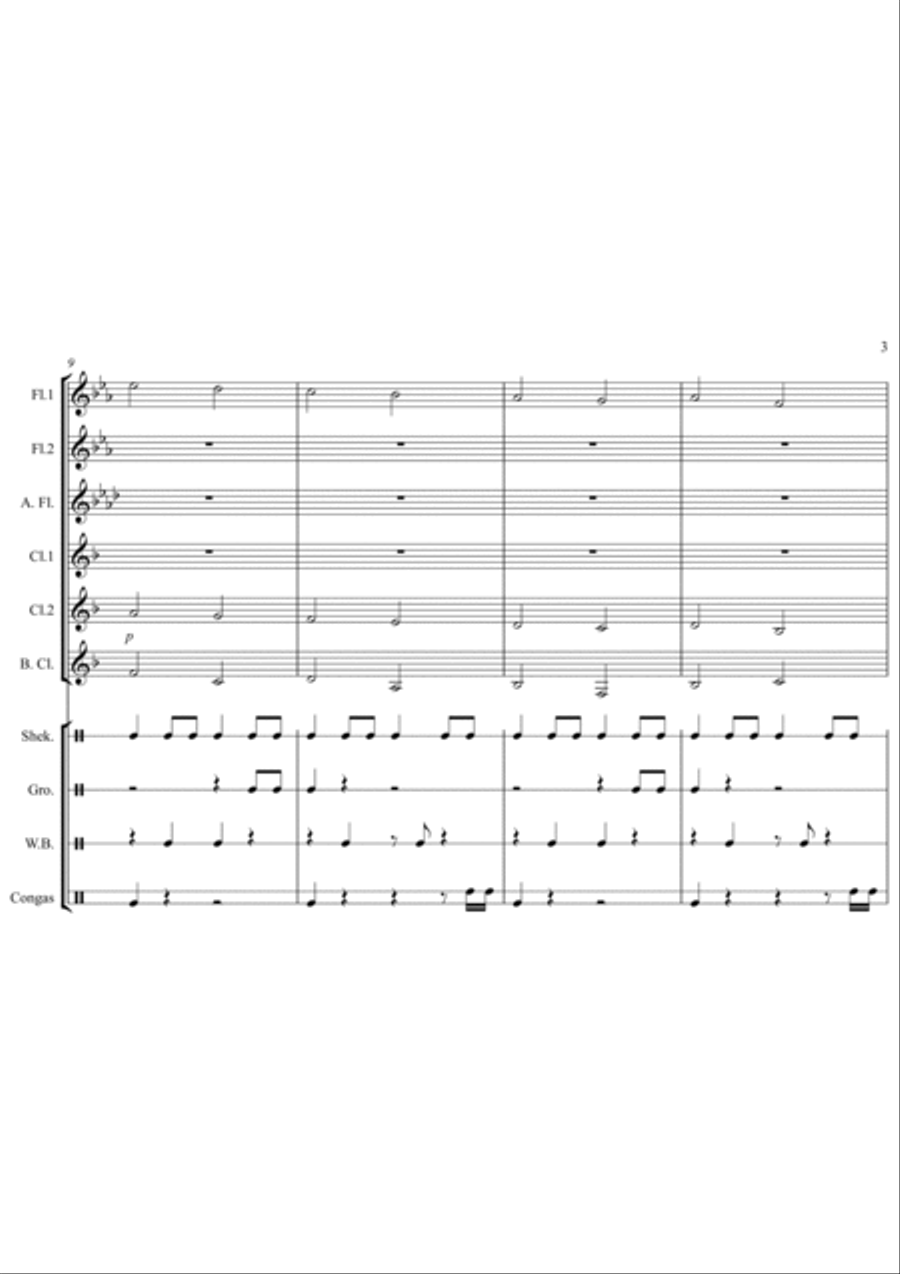 Pachelbel's Cannon - for Flute, Clarinet & Percussion Small Ensemble scores gallery preview page 3