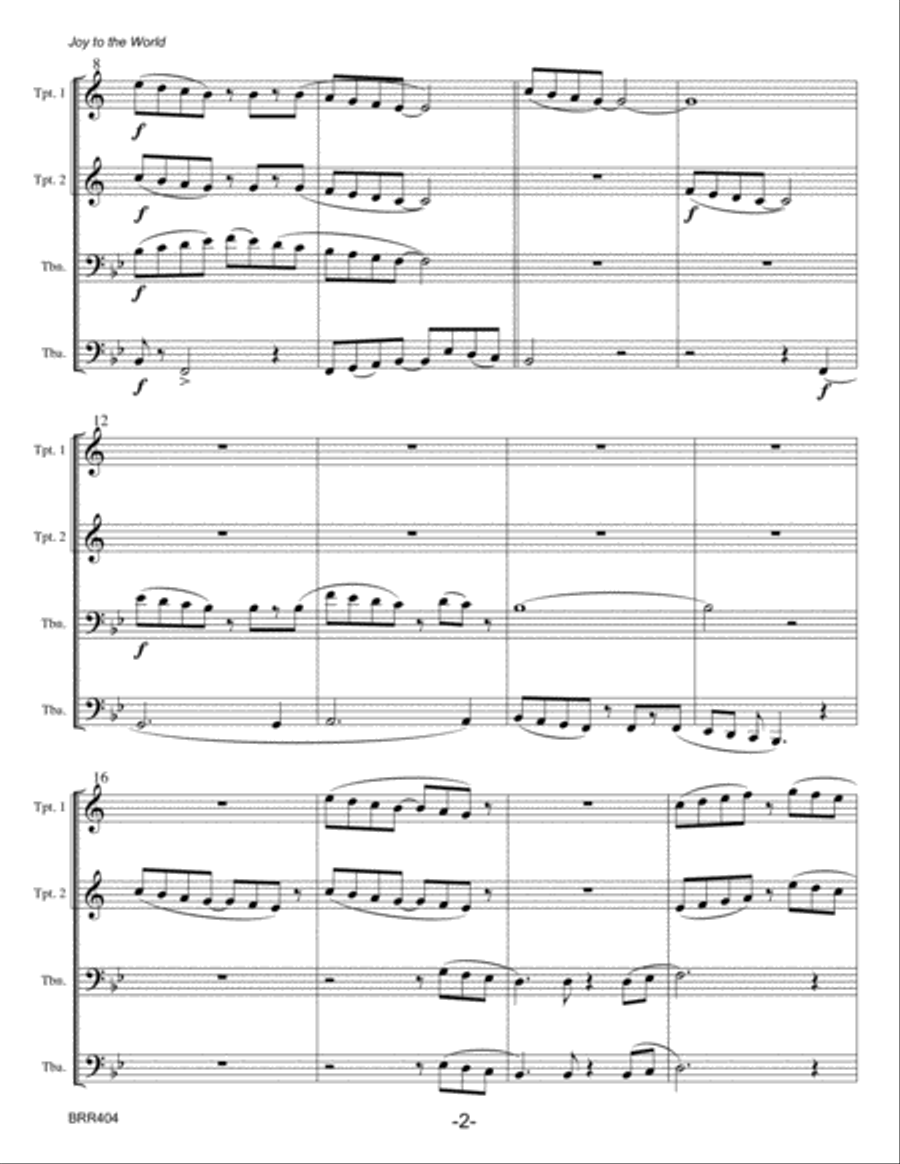 JOY TO THE WORLD - BRASS QUARTET (unaccompanied) Brass Quartet scores gallery preview page 2