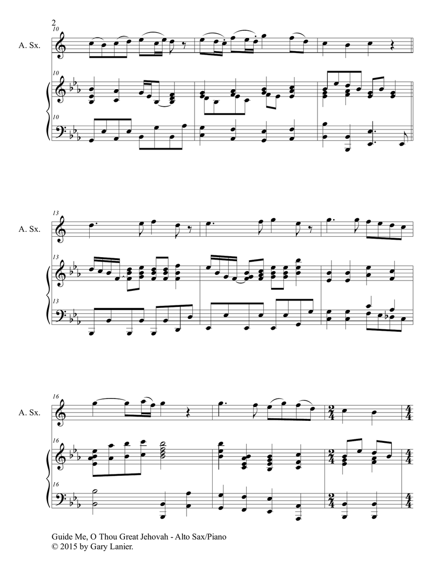 GUIDE ME, O THOU GREAT JEHOVAH (Duet – Alto Sax and Piano/Score and Parts) Woodwind Duet scores gallery preview page 3