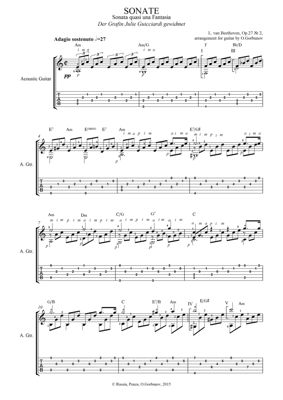 Moonlight Sonata for Guitar Classical Guitar scores gallery preview page 1