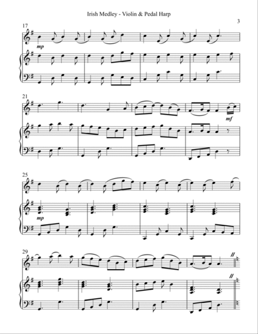 Irish Medley, Duet for Violin & Pedal Harp String Duet scores gallery preview page 3
