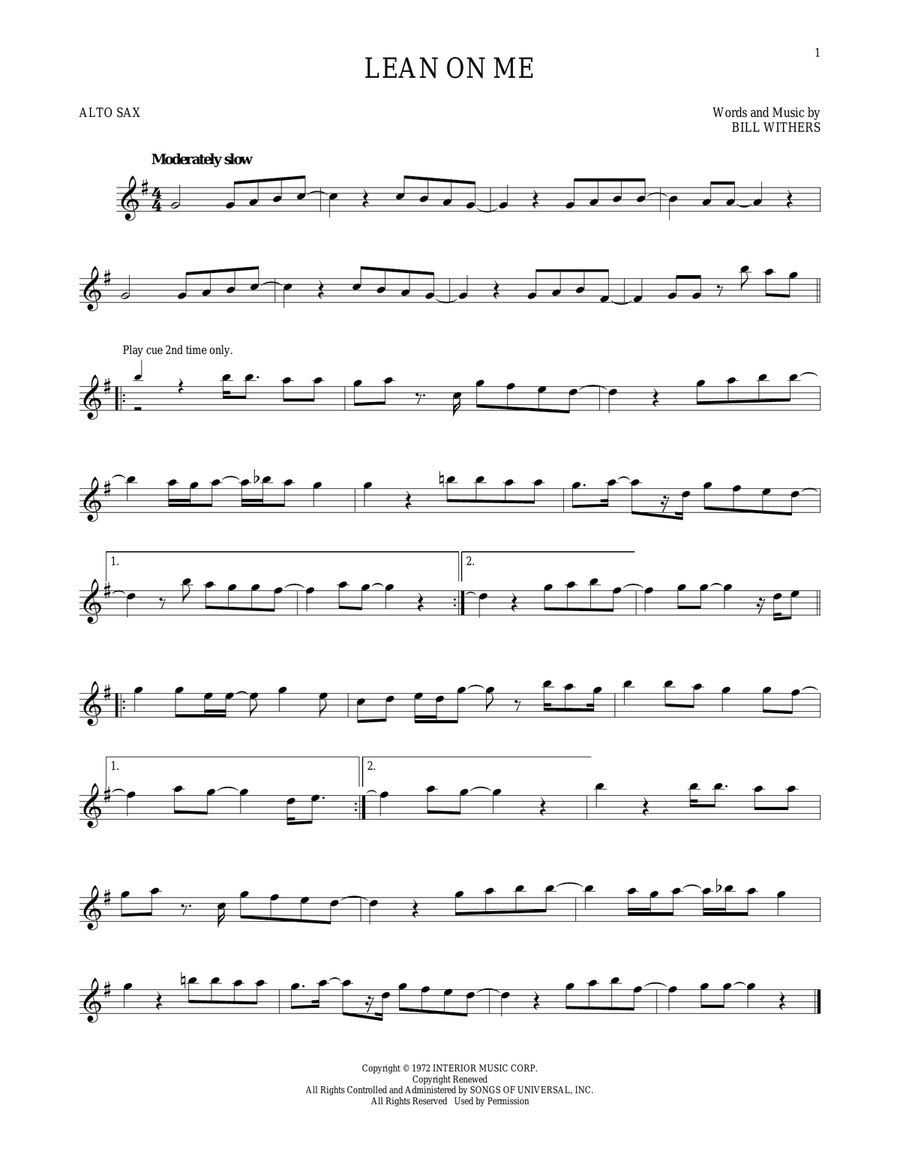 Lean On Me Alto Saxophone scores gallery preview page 1