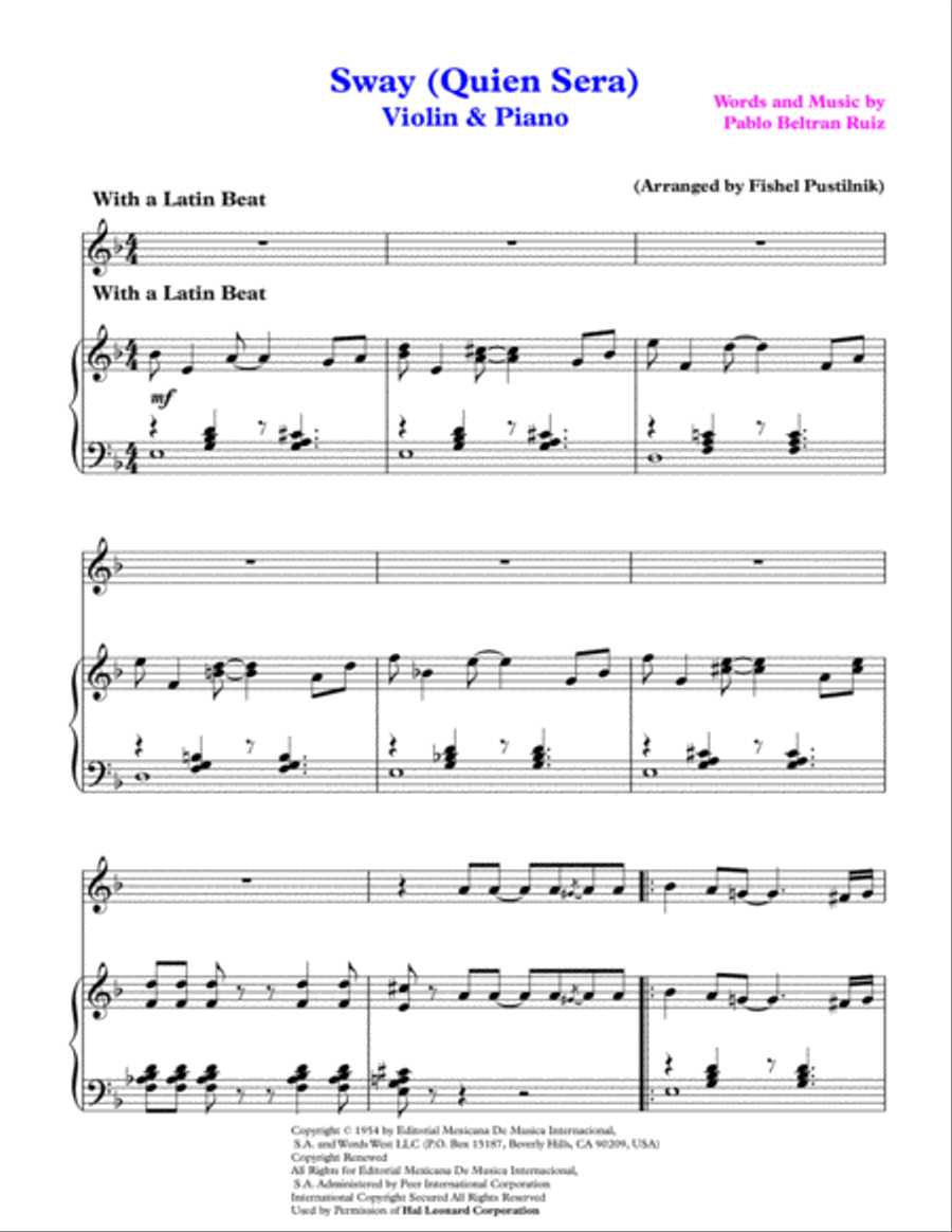 Sway (Quien Sera) Violin Solo scores gallery preview page 2