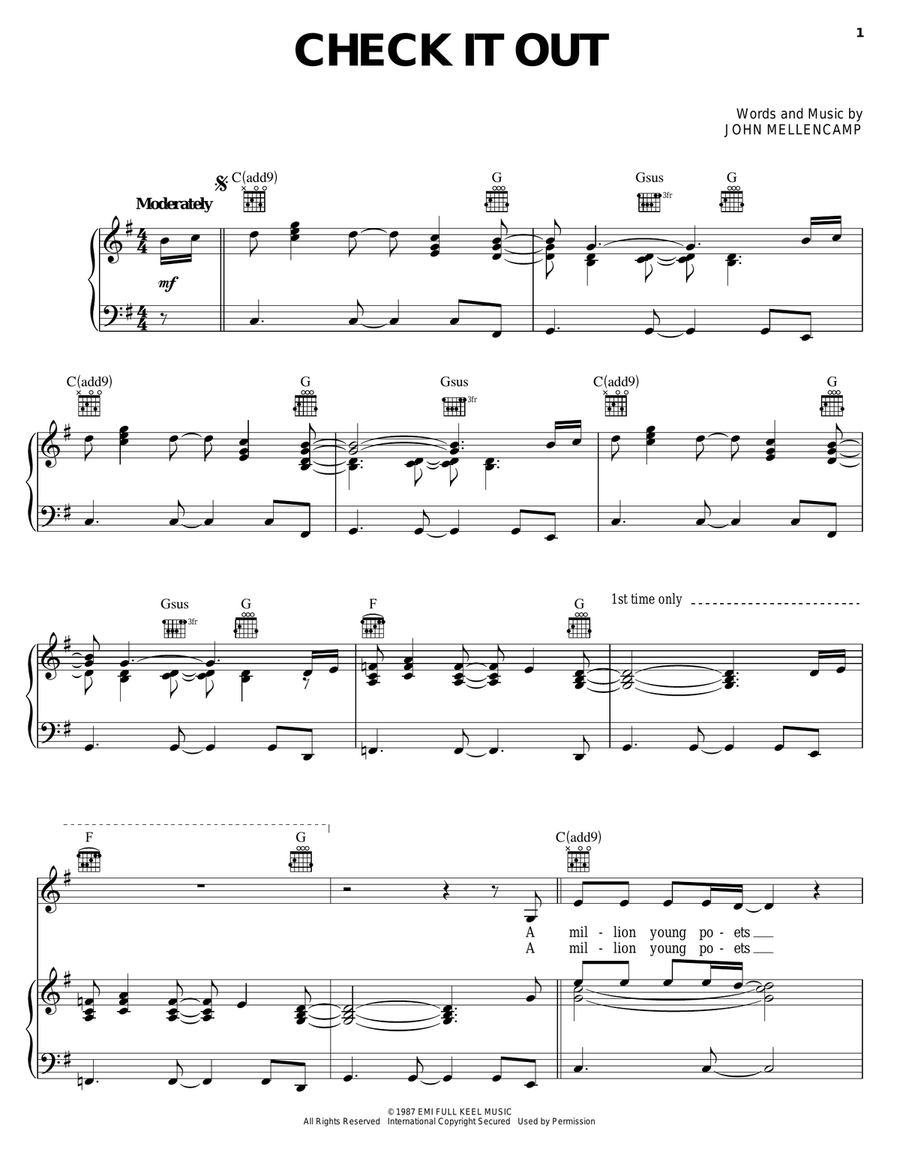 Check It Out Piano, Vocal, Guitar scores gallery preview page 1